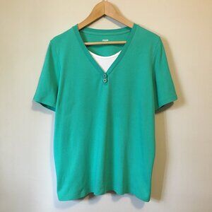 Vintage Turquoise Cotton Tee Sporty Bilayer Teet